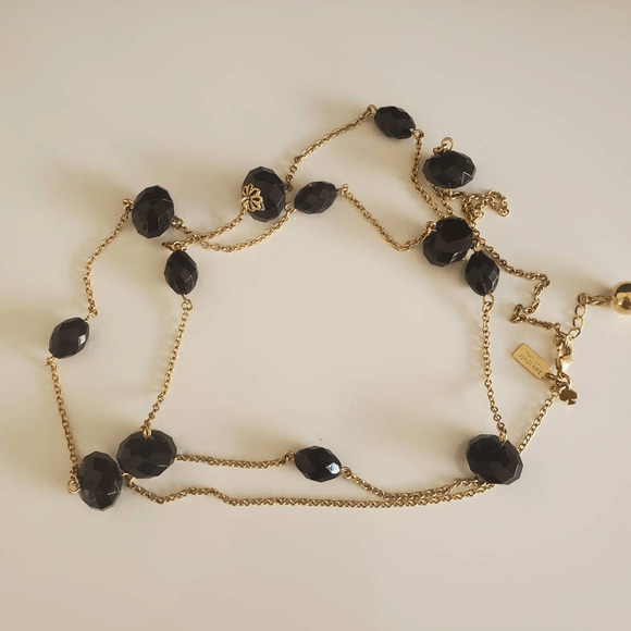 Kate Spade Long Station Necklace Gold Plated with Black Rondelle Style Beads - Picture 3 of 6